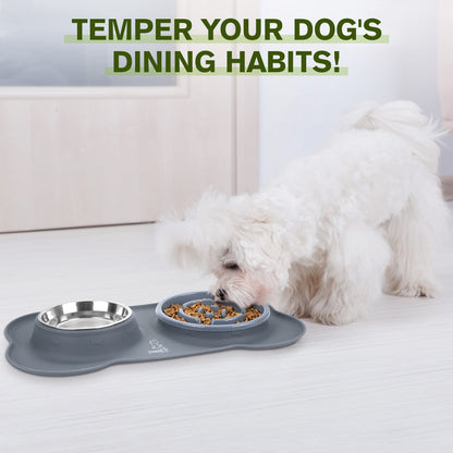 pecute Dog Bowls to Slow Down Eating, Slow Feeder Dog Bowl, Dog Slow Feeder Bowl Food-Grade Safe with Non-Slip Non-Spill Silicone Mat, Stainless Steel Slow Feeder Cat Bowl Interactive Fun for Dog Cat