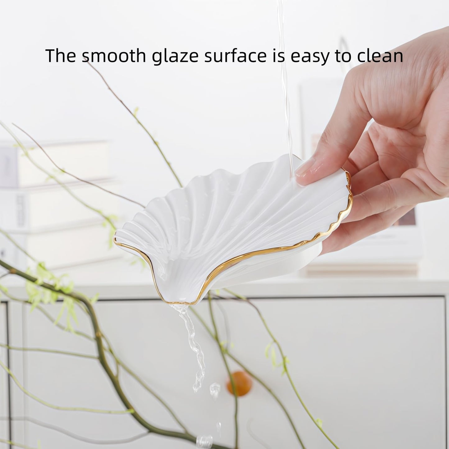 Shell-Shaped Soap Dish with Self-Draining Design Glaze, Easy to Clean, Ocean-Style Home Decoration, Creative Gift