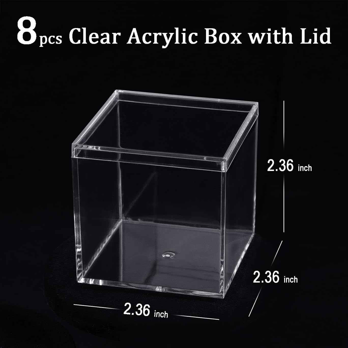 ADVcer 8 pcs Clear Acrylic Box with Lid, 2.36 inch Square Cube Small Acrylic Storage Boxes Display Case, Transparent Plastic Decorative Box Set for Jewelry Gift Toy Model Candy Mini Cake Containers