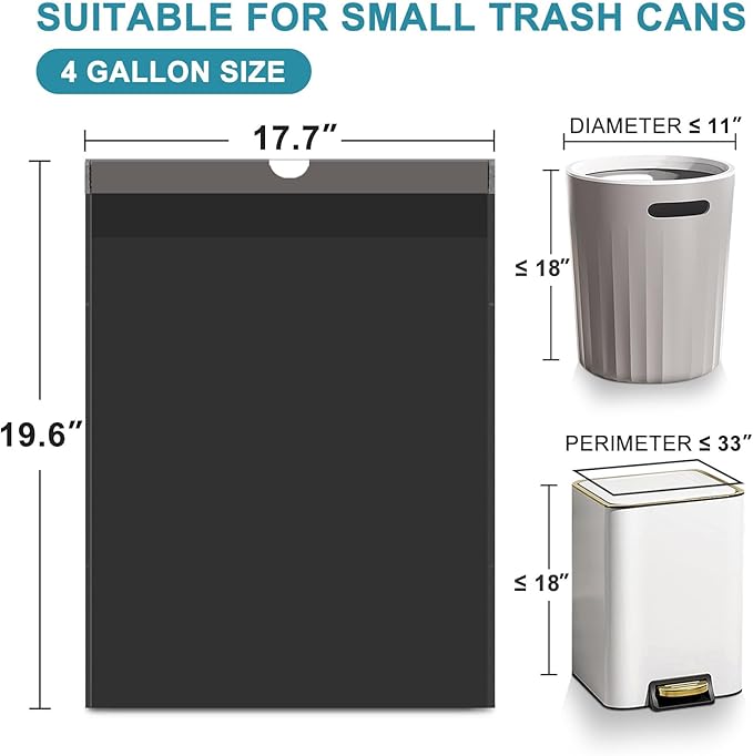 100 Count Small Trash Bags, JUKFITA 4 Gallon Trash Bags Drawstring