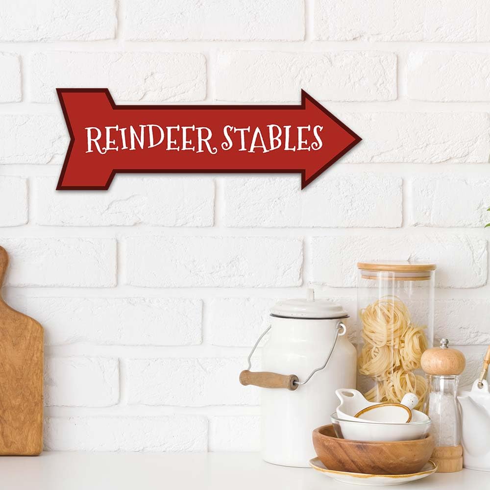 Arrow Shape Plus Reindeer Stables (Right) 12x4" Wall or Door Sign | Christmas Holiday Decoration