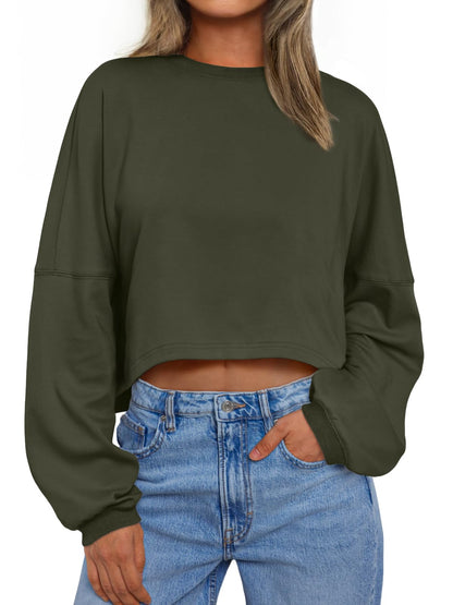 Trendy Queen Cropped Sweatshirts for Women Oversized Crewneck Sweaters Long Sleeve Tops Fall Winter Clothes 2025