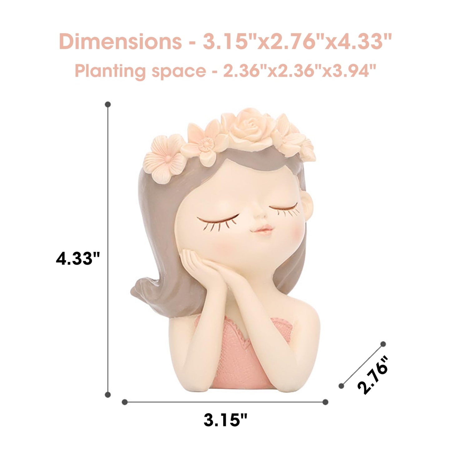 Cute Angel Face Succulent Planter Pot with Drainage Hole, Large Girl Face Resin Flower Pot for Indoor&Outdoor, 4.33 inch Tall Lady Head Planter, Unique Garden Home Decor Gift for Plant Lovers - Pink
