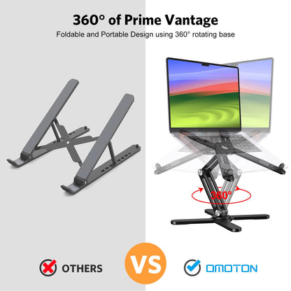 OMOTON 360° Rotating Laptop Stand Riser for Desk, Ergonomic Foldable Computer Stand Adjustable Height Angles for Collaborative Work, Easy Storage Fit Macbooks,All Laptops up to 16 inches, Silver