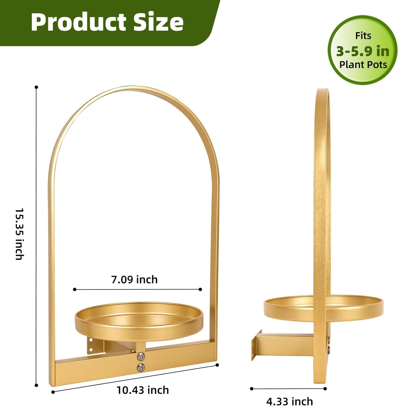 3 Pack Gold Wall Plant Holder for Indoor Plants, Metal Wall Mounted Plant Shelf for Small Pots, Decorative Hanging Wall Planter Display, Modern Wall Decor for Living Room, Bedroom, Entryway, Office