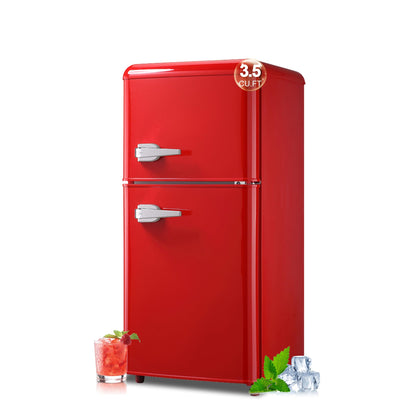 rosmena Retro Fridge with Freezer, 3.5 Cu. Ft. Mini Fridge, Small Refrigerator with 7-Level Adjustable Thermostat, Retro Compact Refrigerator 2-Door Fridges for Apartment/Dorm/Office/RV, Red