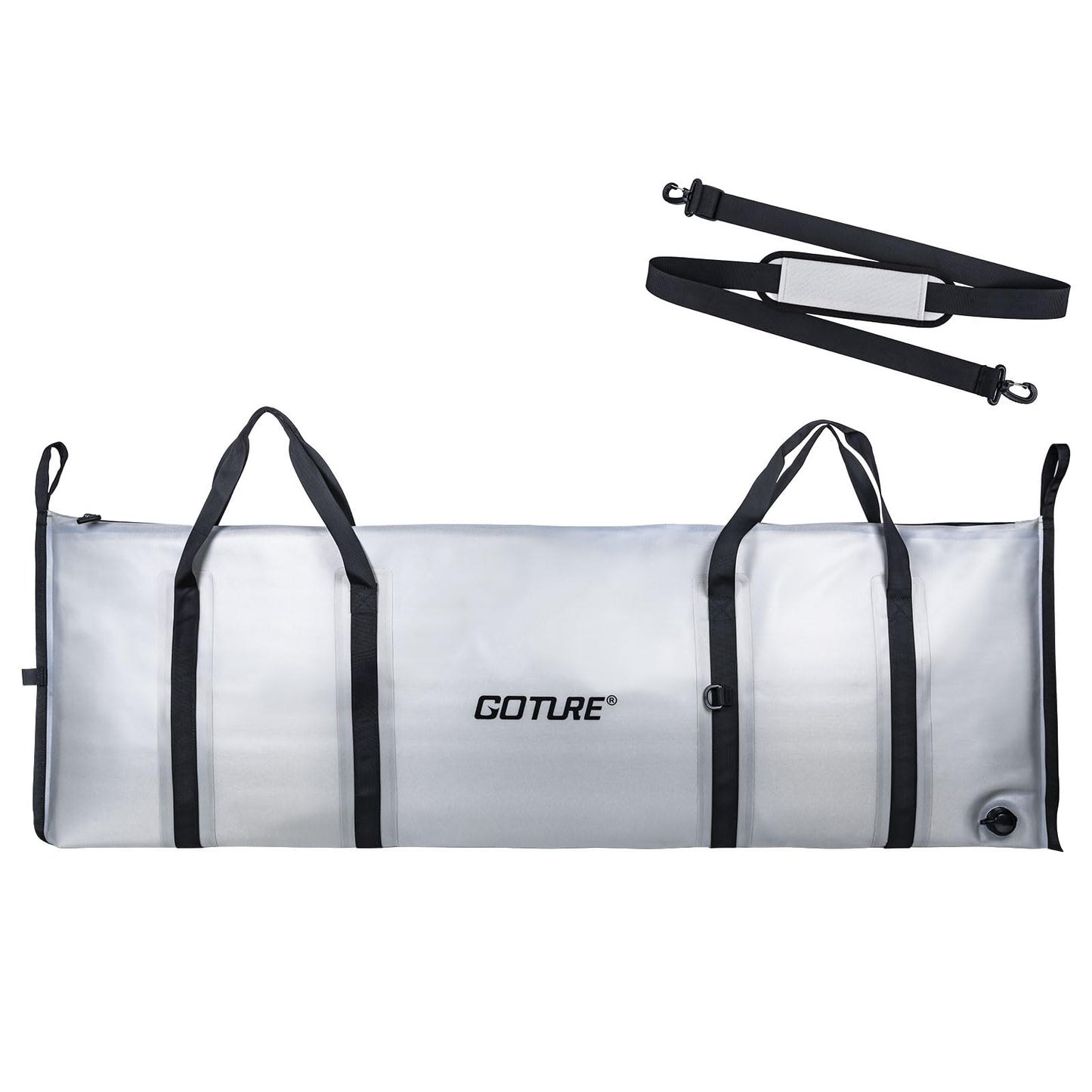 Goture Insulated Fish Cooler Bag, 840D TPU Leakproof Fish Kill Bag with Airtight Zipper, Large Waterproof Fishing Cooler Bag with Carry Handle, Drain Plug, Keep Ice Cold All Day, 59.8inx20in