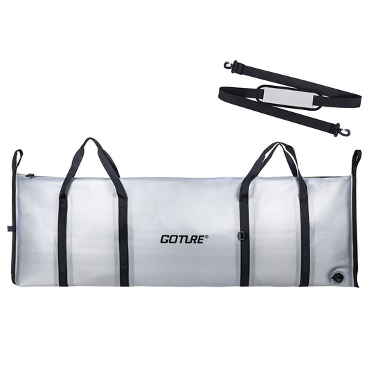 Goture Insulated Fish Cooler Bag, 840D TPU Leakproof Fish Kill Bag with Airtight Zipper, Large Waterproof Fishing Cooler Bag with Carry Handle, Drain Plug, Keep Ice Cold All Day, 59.8inx20in