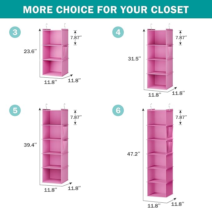 YOUDENOVA Hanging Closet Organizer, 5-Shelf Closet Hanging Storage Shelves