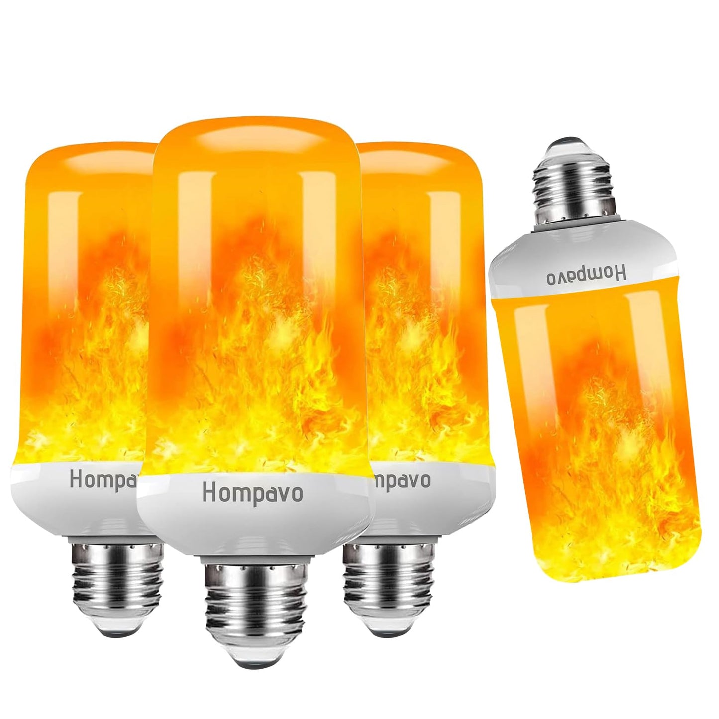 Hompavo 【Upgraded】 LED Flame Light Bulbs, 4 Modes Flickering Light Bulbs with Upside Down Effect, E26/E27 Base Flame Bulb for Halloween, Christmas,Indoor and Outdoor Decoration (White-4 Pack)