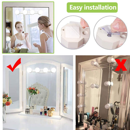 Makeup Lights Cordless Portable, LED Vanity Mirror Light Kit Hollywood Style USB Rechargeable, 4 Dimmable Bulbs Multifunction Fill Lights Battery Powered for Dressing Table Bathroom (No Mirror)
