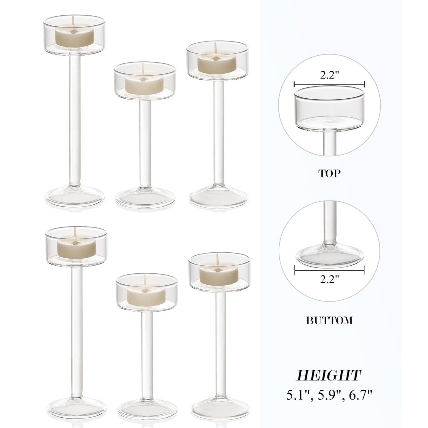Willceka Tealight Candle Holder, Glass Candle Holder, Clear Wedding Hurricane Tall Elegant Ideal for Dining Party Home Decor Party Table Settings Gifts, 6 Pcs