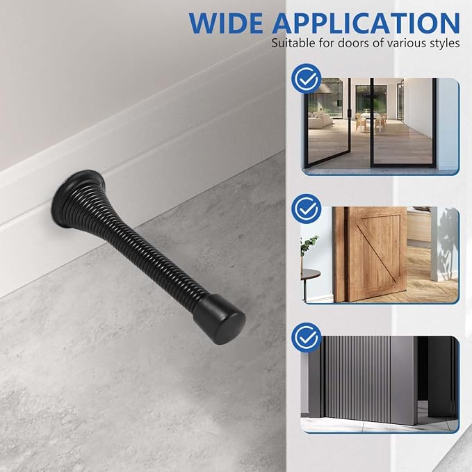 KISEER 24 Pack Spring Door Stops 3 1/4 Inch Flexible Heavy Duty Spring Door Stopper with RustProof Screw Rubber Bumper Tips (Black)