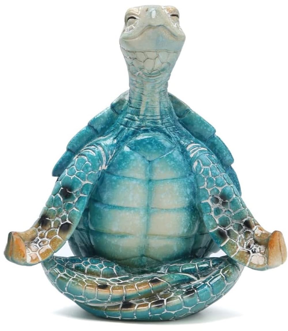 VVGIFTS Sea Turtle Meditation Yoga Decor, Garden Figurine Sea Turtle Meditating Coastal Beach Decorations, Zen Yoga Resin Statue for Home Office Decorations (Put the Palm Separate)