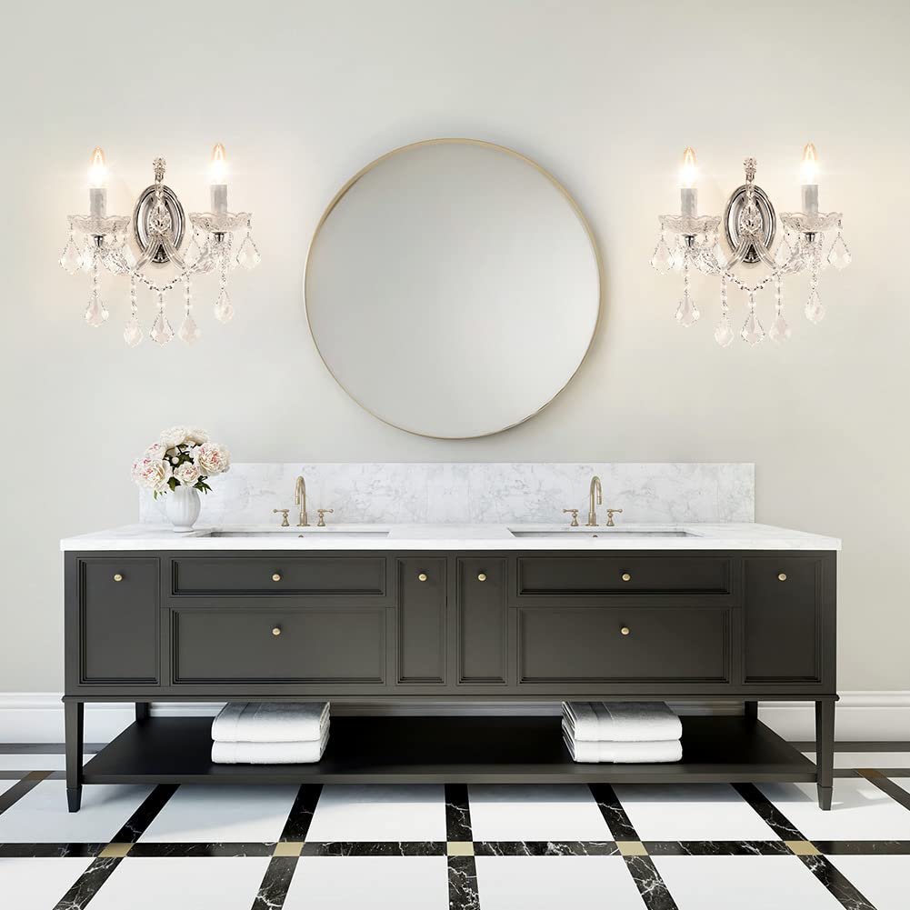 TMAFON Crystal Wall Lights, Modern Sconces - Brilliant 2 Light Maria Theresa Wall Lamp Light Fixtures, Wall Mounted Lamp for Bedroom, Living Room, Bedside, Corridor