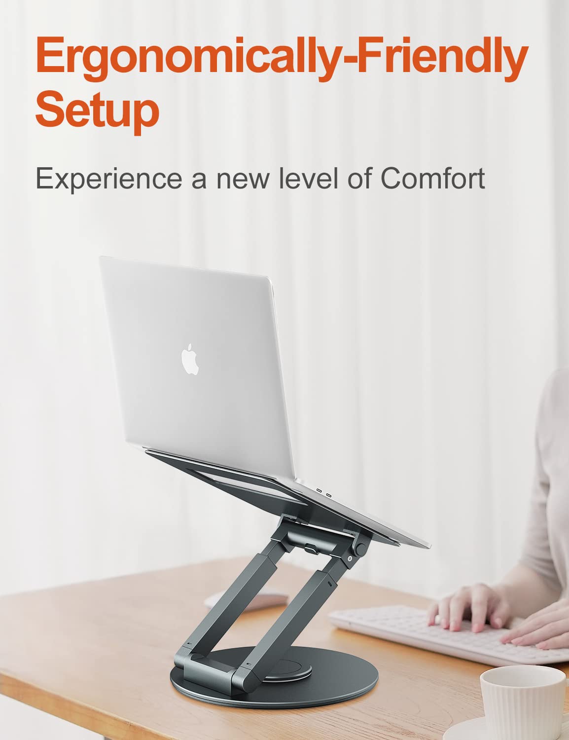 tounee Telescopic Laptop Stand for Desk with 360° Swivel Base, Sit to Stand, Height Adjustable, Portable Riser Holder for Good Posture, Compatible with MacBook Pro, All Laptops 10-17"-Gray