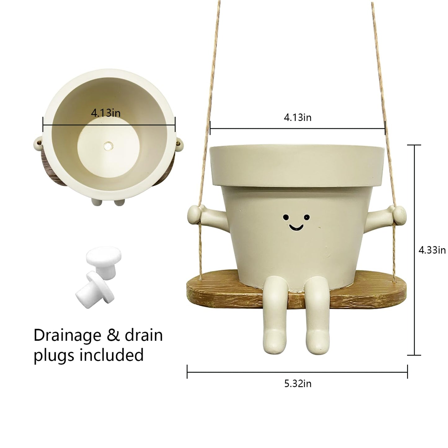 Hanging Planter Swing Face Plant Pot - Cute Resin Head Planters with Drainage Hole Indoor Outdoor Plant Holder, Succulent/String of Pearls Flower Pots, Unique Sitting Sway Pots, Gift Ideas for Mother