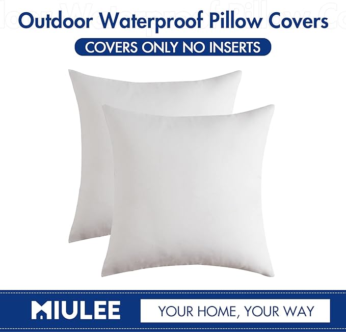MIULEE Pack of 2 Decorative Outdoor Solid Waterproof Throw Pillow Covers Euro