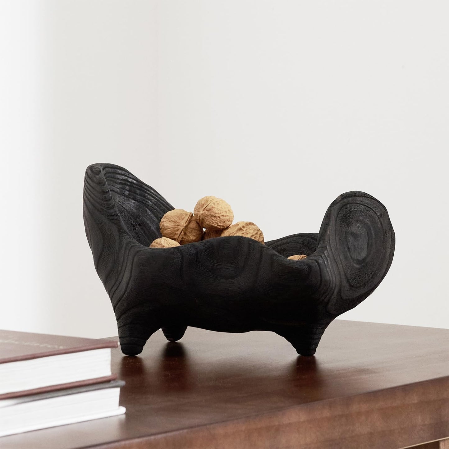 DN DECONATION Oak Wood Black Decorative Bowl-9.25x5.51 Inch Small Bowl for Entryway Key, Fruit, Candy with feet, Boho Farmhouse Home Decor for Dining Room, Coffee Table Centerpiece