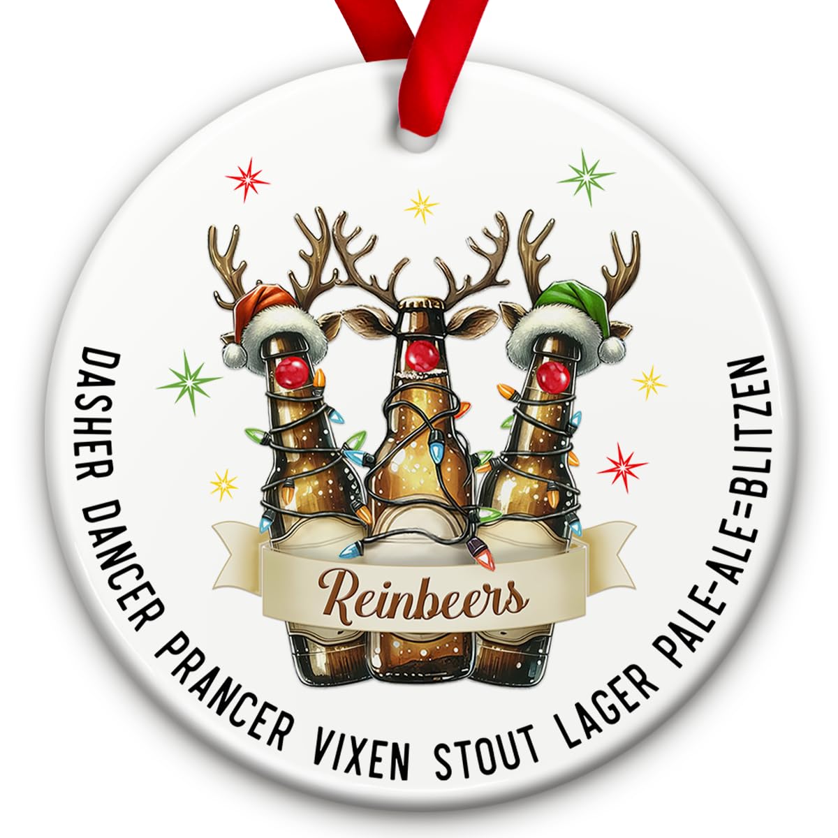 SOL VIBES Beer Christmas Ornaments 2026 - Funny Rein-Beers Ornament for Christmas Tree - Beer Bottle Reindeer Holiday Decoration, Exchange Gift Ideas for Beer Lovers, Friends, Coworkers