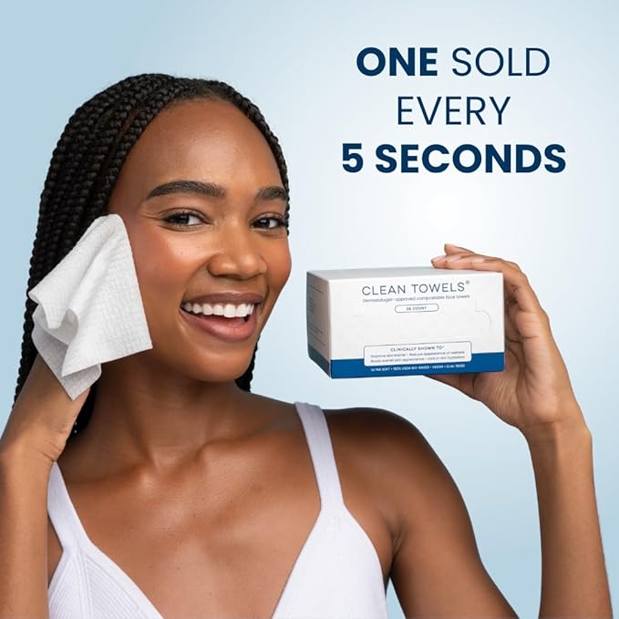 Clean Skin Club Clean Towels®, 100% USDA Biobased Face Towel, Disposable Face