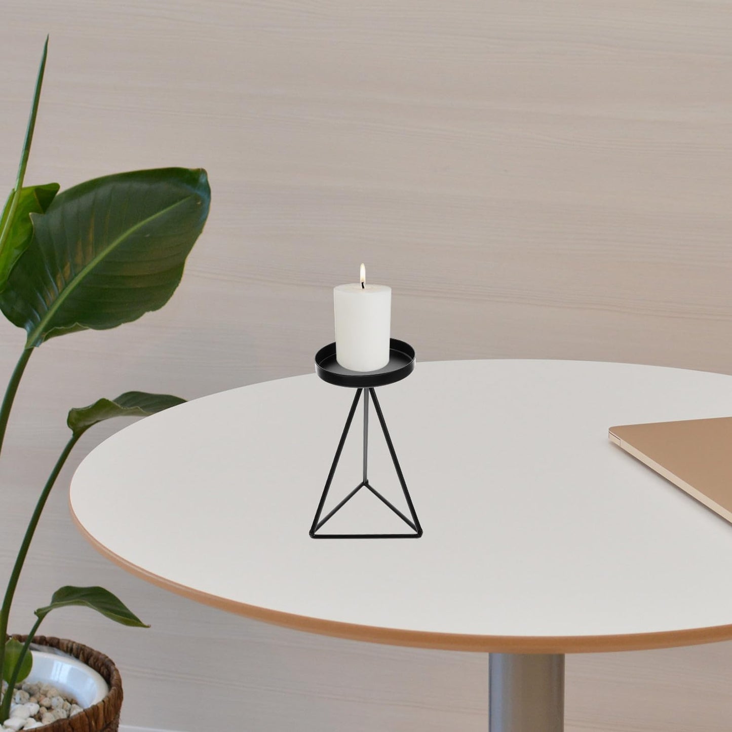 Ipetboom Geometric Iron Hollow Candlestick Holder Black Triangular Candle Pedestal for Dining Table Home Decor