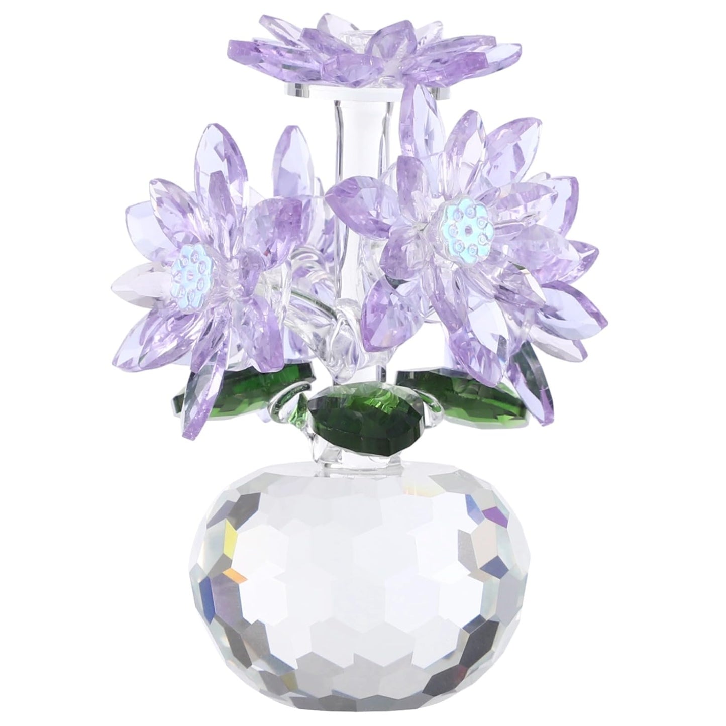 OMISTAR Crystal Purple Daisy Figurines, Crystal Flowers Daisy Decor, Small Paperweight Ornament with Present Box, Floral Collectible, Table Centerpiece for Home Decor