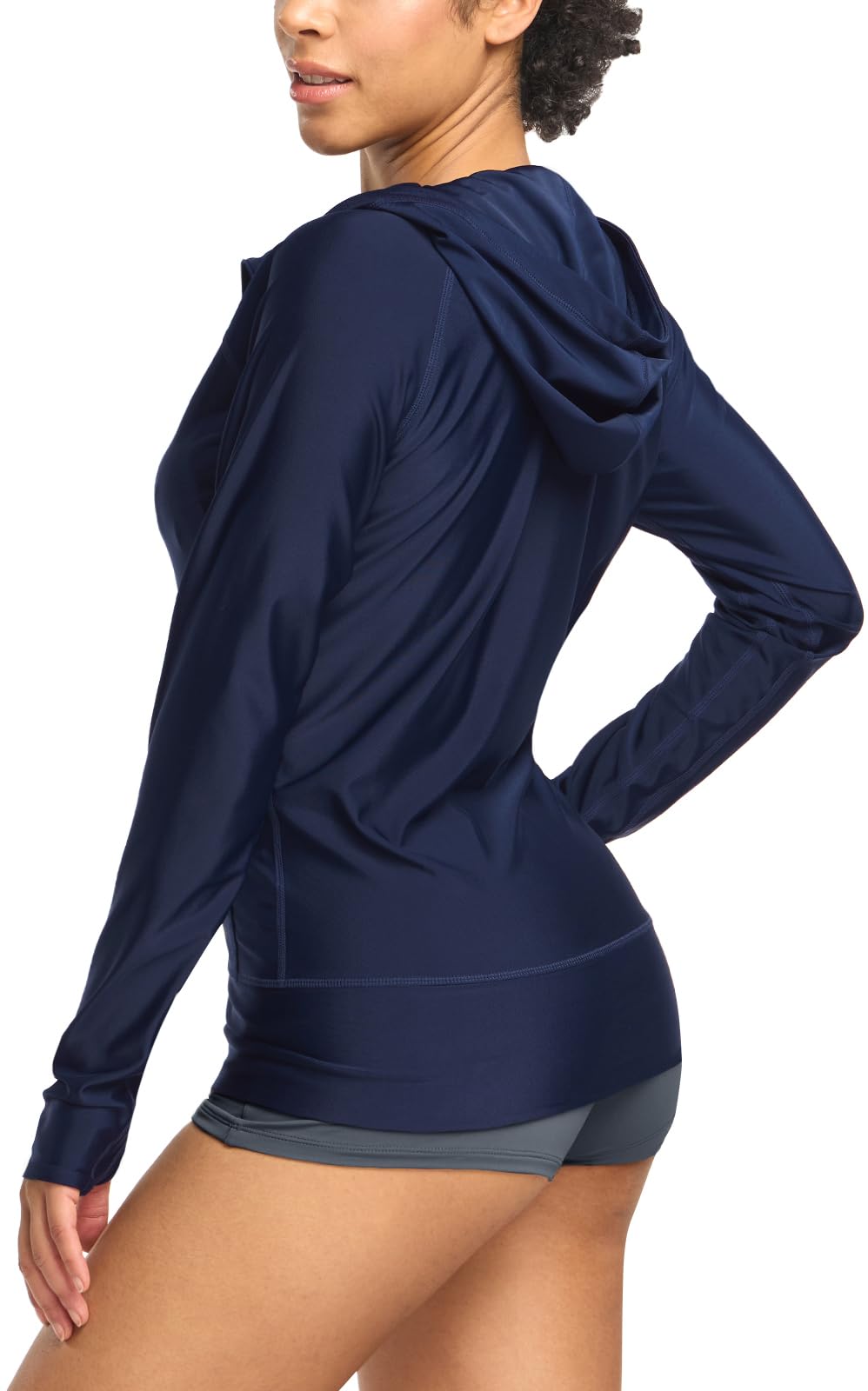 TSLA Women's Hoodie Zip Front Rash Guard, UPF 50+ Long Sleeve Swim Shirts, UV/SPF Sunscreen Wetsuit Swimsuit Top, Flow Navy, X-Small