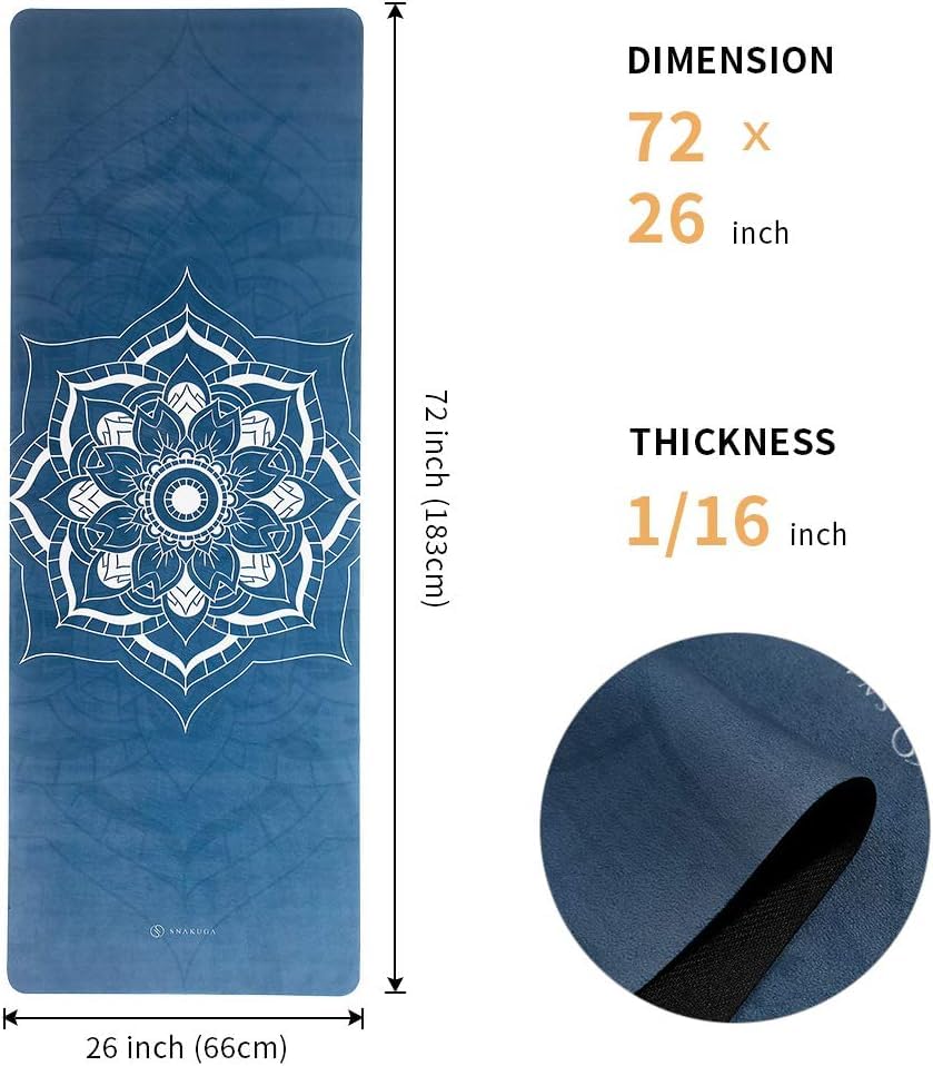 SNAKUGA Travel Yoga Mat, Non Slip Exercise Suede Mat with Carry Bag, All-Purpose Fitness Mat with High Density Anti-Tear Surface for Women, Ideal for Pilates Workout (72'' x 26'' x 1.5mm Thick)