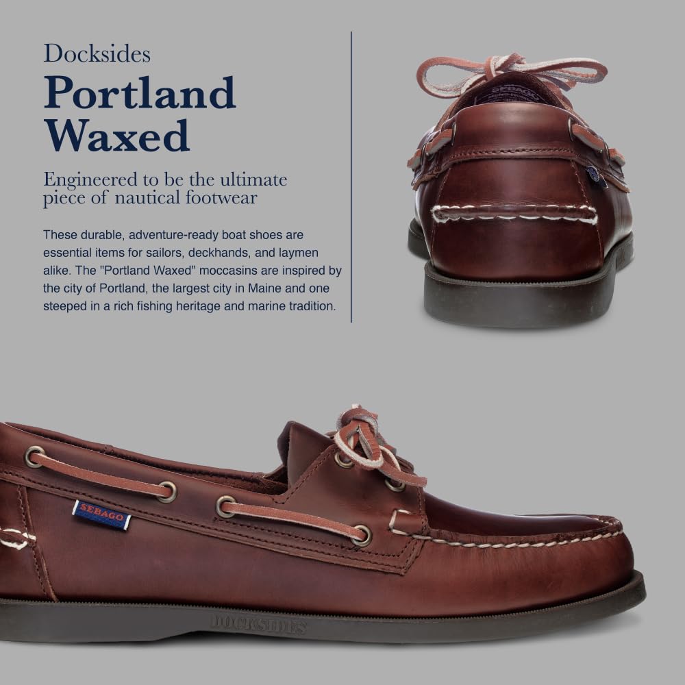 Sebago Men's Docksides Portland Waxed Boat Shoes, Brown (Brown-Gum), 9 UK (43.5 EU)