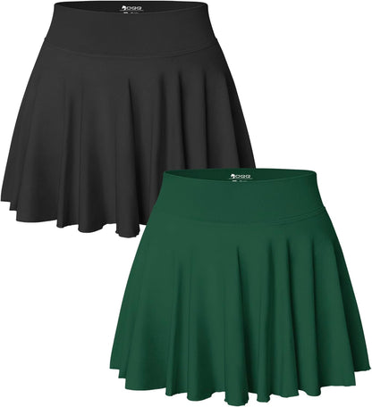 OQQ Women 2 Piece Skirts 2 in 1 Flowy Basic Versatile Stretchy Flared Casual Mini Skirts