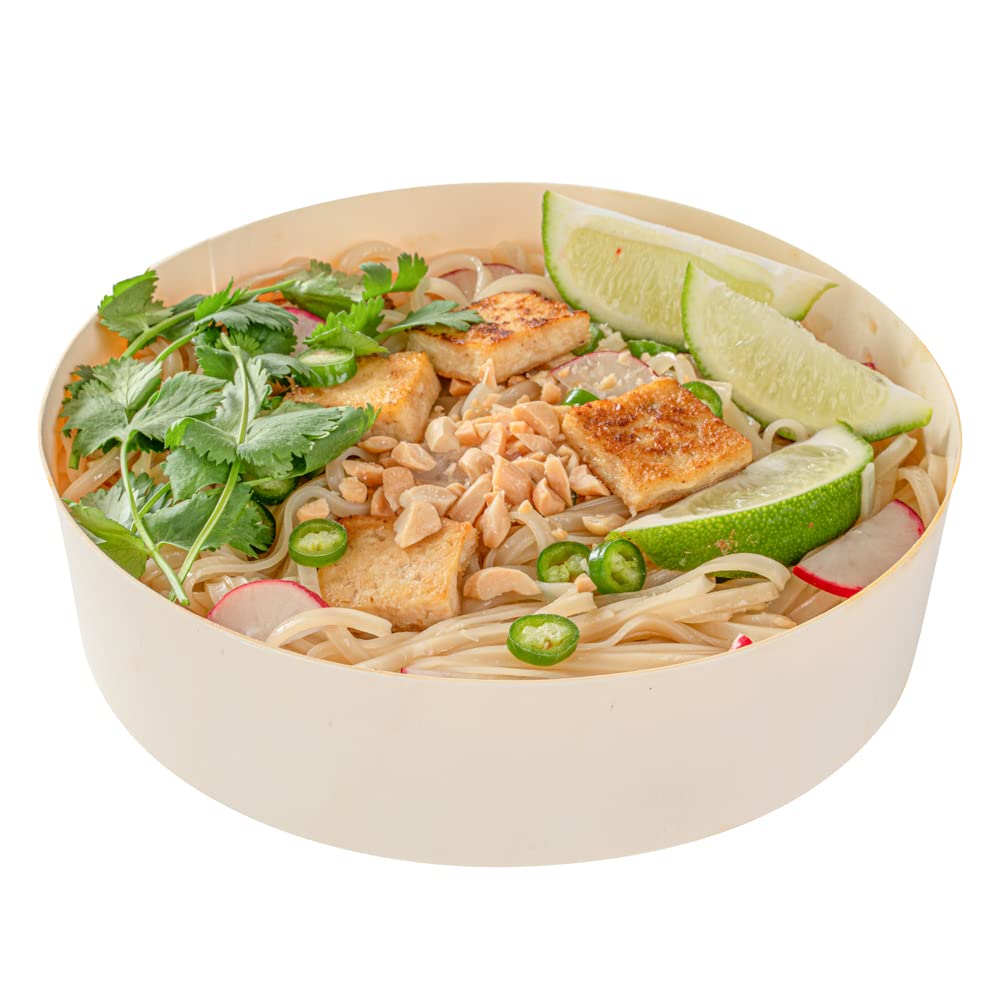 Restaurantware Taipei 33 Ounce Food Containers 100 Round Wooden Bento Boxes - Lids Sold Separately Grease Impermeable Poplar To Go Boxes Disposable Serve Noodles Dumplings And More