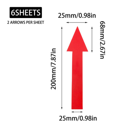 JAKOUE 12 Pack 8 x 2 Inch Arrow Stickers, Waterproof PVC Removable Self-Adhesive Floor Decals, Wall Marking Arrow Signs & Directional Indicators，Red