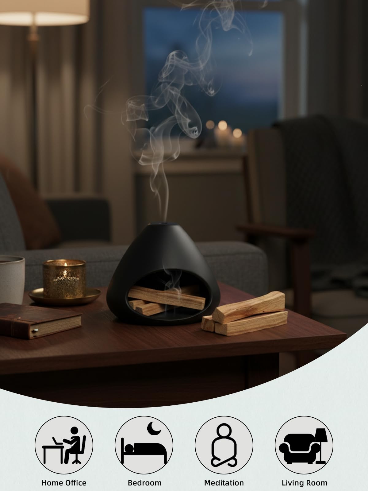 Ceramic Palo Santo Holder, Modern Incense Burner, Smudge Bowl (Black)