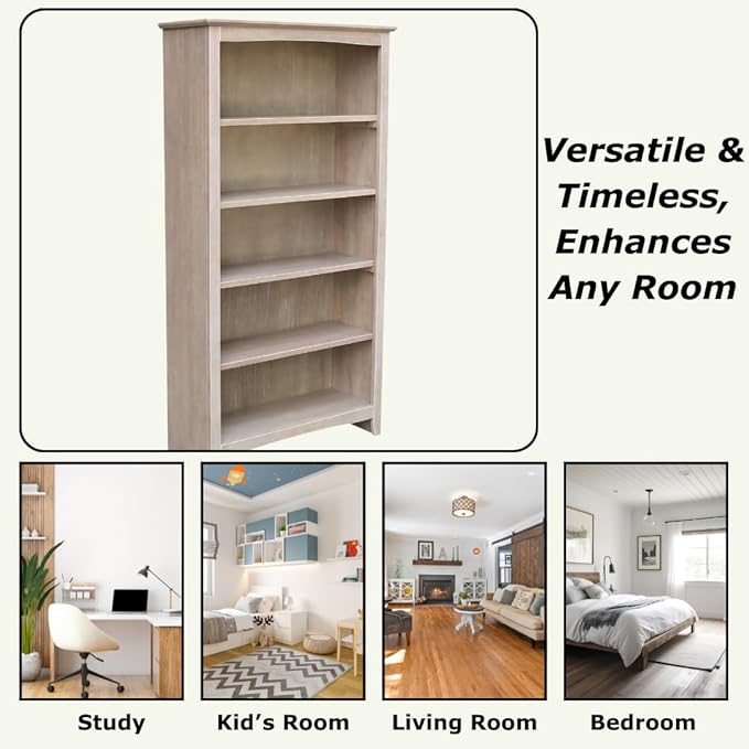 Shaker Solid Wood Bookcase, Washed Gray Taupe
