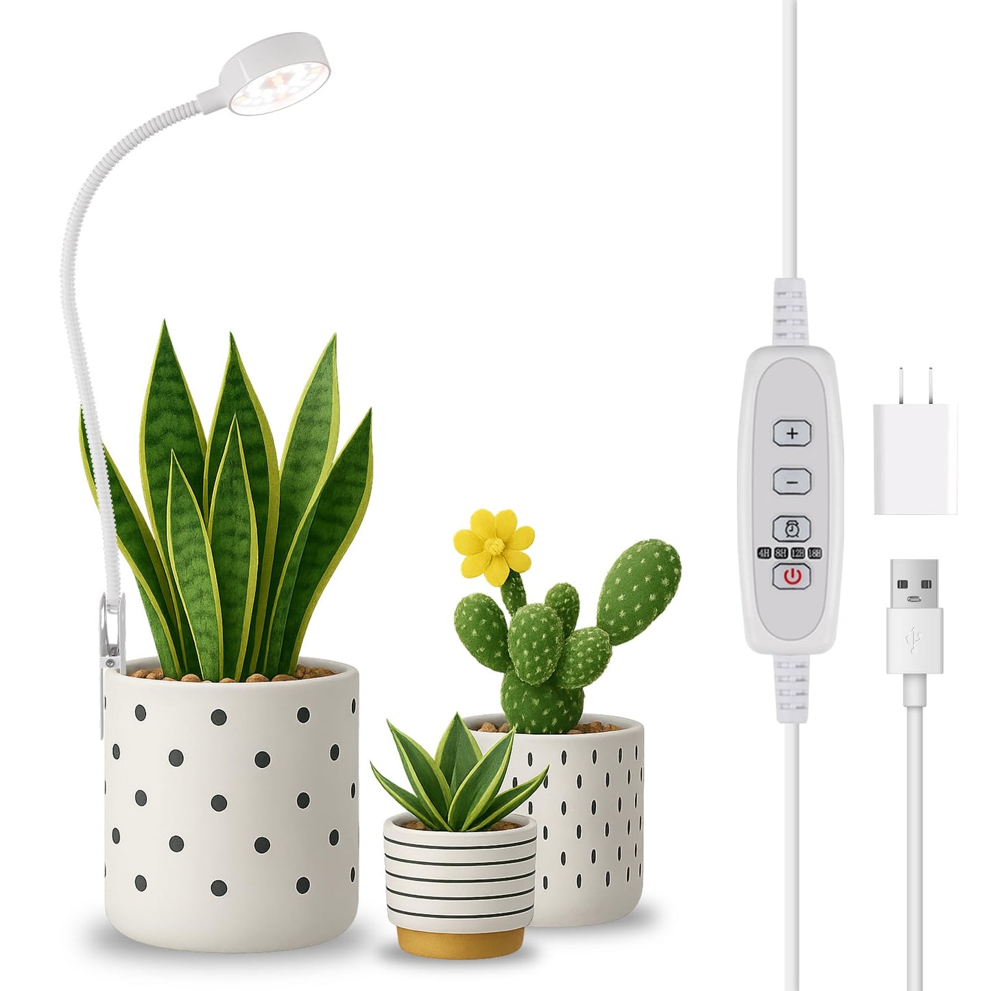 WeeLeeGoo Grow Light, Pot Clip LED Growing Lamp for Indoor Succulents Pot Mini Small Plants,6000K White Full Spectrum with 5-Level Dimmable, Auto Timer 4/8/12/18 Hrs