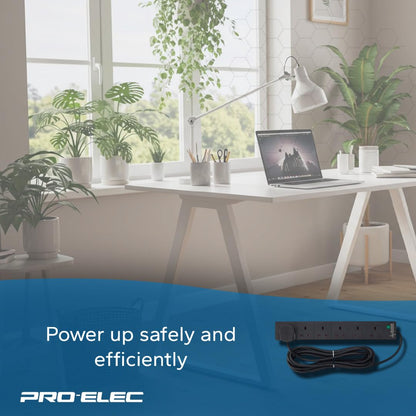 PRO ELEC PELB1755 6 Gang Extension Lead with Surge Protection Black, 5m