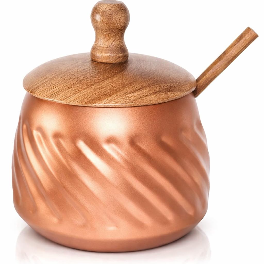 Frescorr - Sugar Bowl with Lid and Spoon, 14 oz Sugar Bowl with Spoon, Sugar Container for Coffee Bar, Sugar Jar, Modern Farmhouse Kitchen Decor