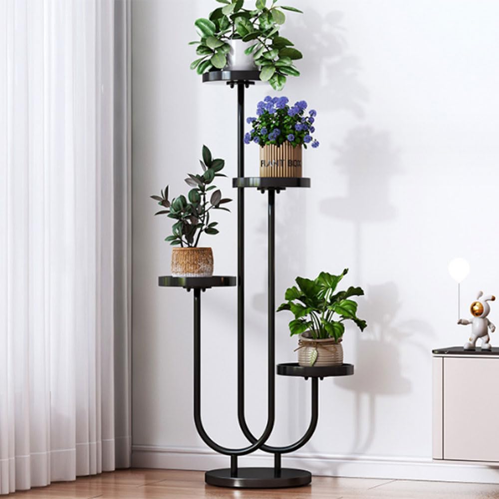 IOEDHW 4-Tier Black Metal Plant Stand, 40 Inch Tall Corner Indoor Plant Stand With 4 Tray, Small Metal Plant Flower Stand Outdoor For Patio Garden Balcony Living Room