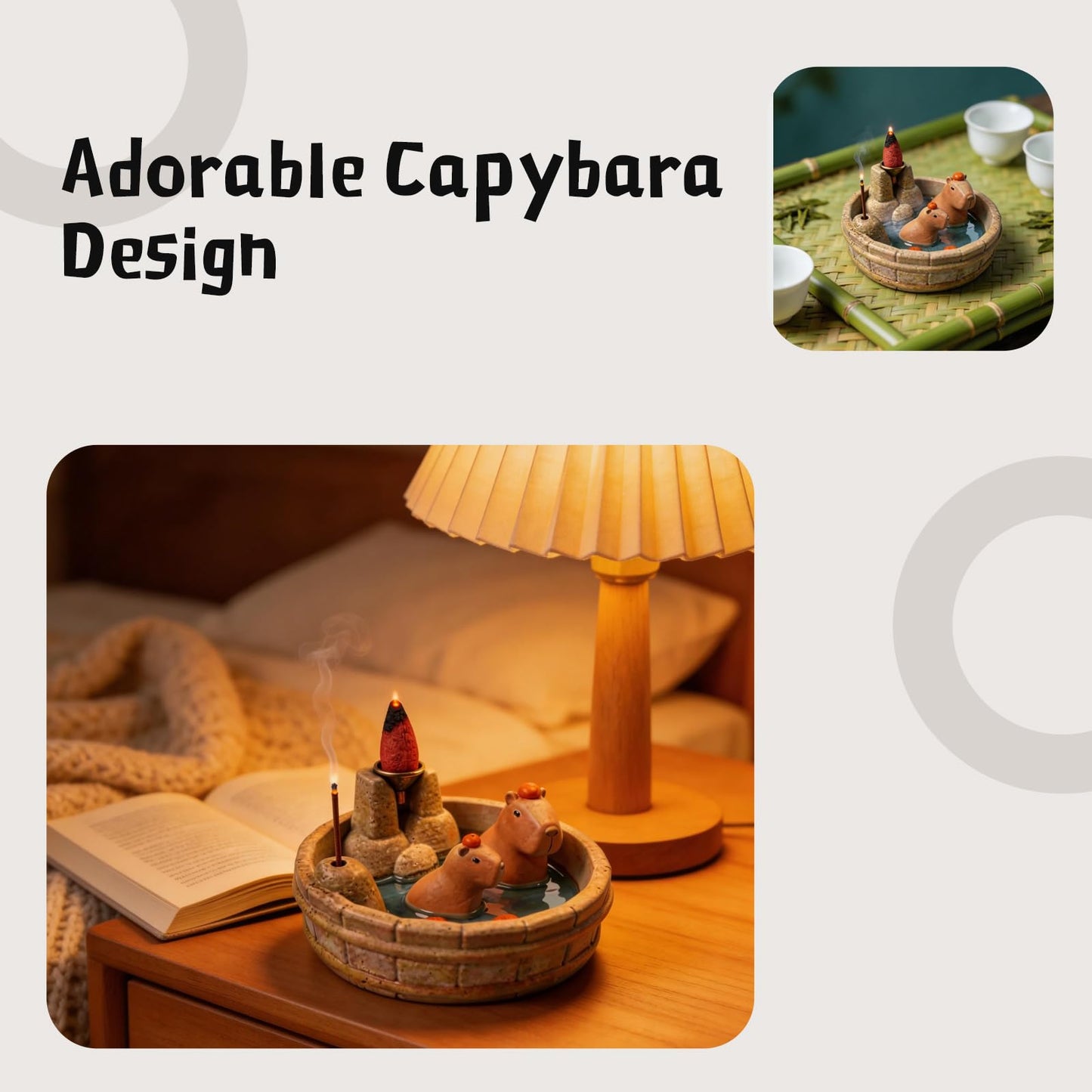 Capybara Backflow Incense Burner, Cute Ceramic Backflow Incense Holder,Perfect for Home and Office Settings, Making it an Ideal Choice for Personal use or Gifting.
