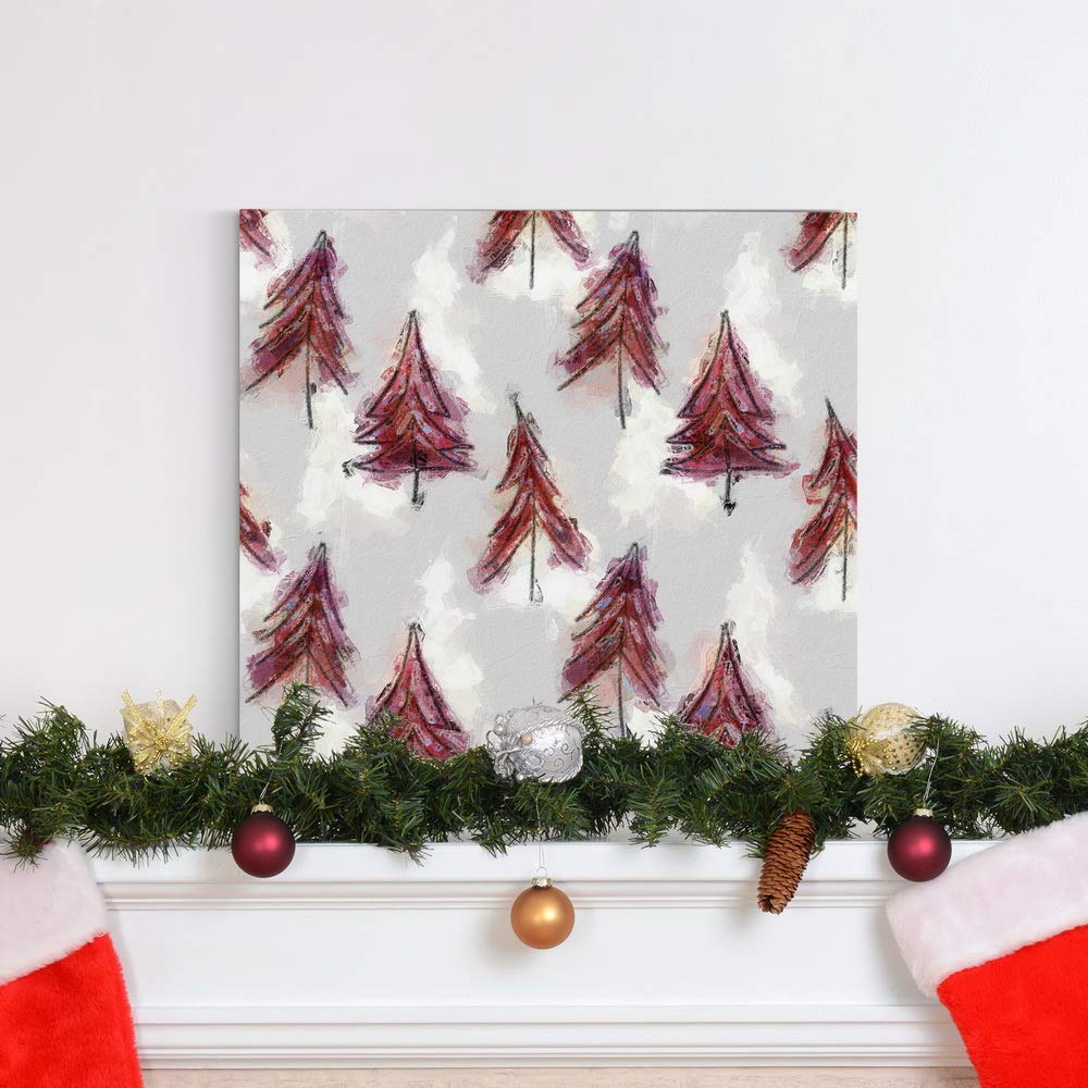 Renditions Gallery Christmas Tree Forest (Red) Wall Art, Cute Winter Artwork, Festive Holiday Patterned Decor, Premium Gallery Wrapped Canvas, Ready to Hang, 10 in H x 10 in W, Made in America