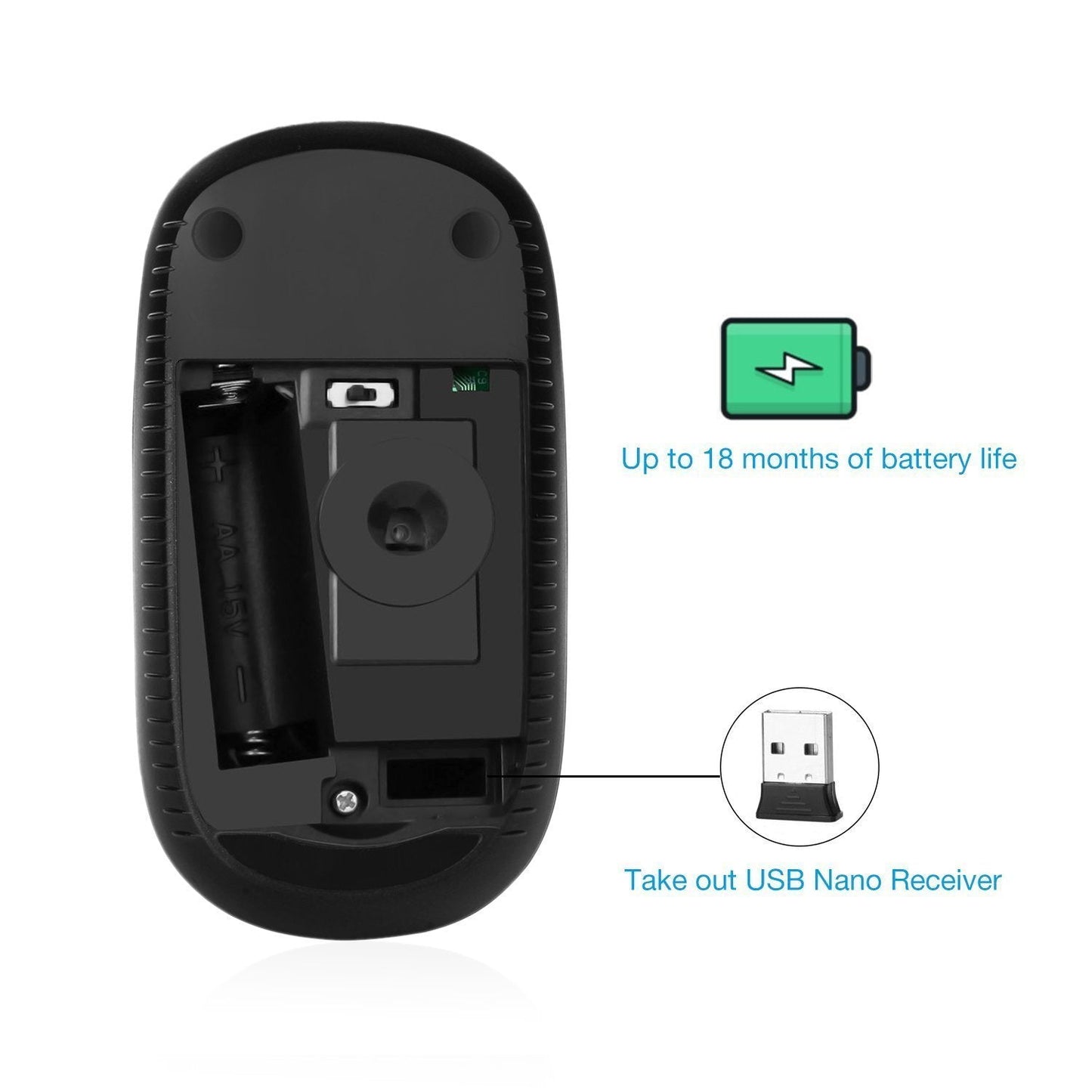VssoPlor Wireless Mouse, 2.4G Slim Portable Computer Laptop Mouse with Nano Receiver Quiet Silent Optical Mice for Notebook, PC, Laptop, Computer-Black and Gold