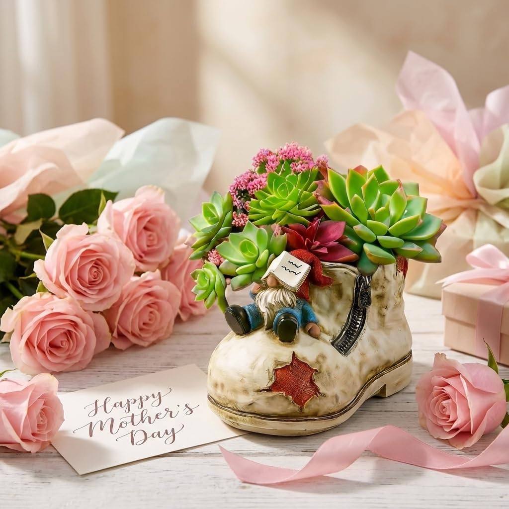 WPJFMXZ Cute Planter Pot Suitable for Indoor and Outdoor, Small gnome Resin Succulent Plant Flower pots, Decorative Fun Flower pots with Drainage Holes, Ideal Home and Garden Decoration Gifts