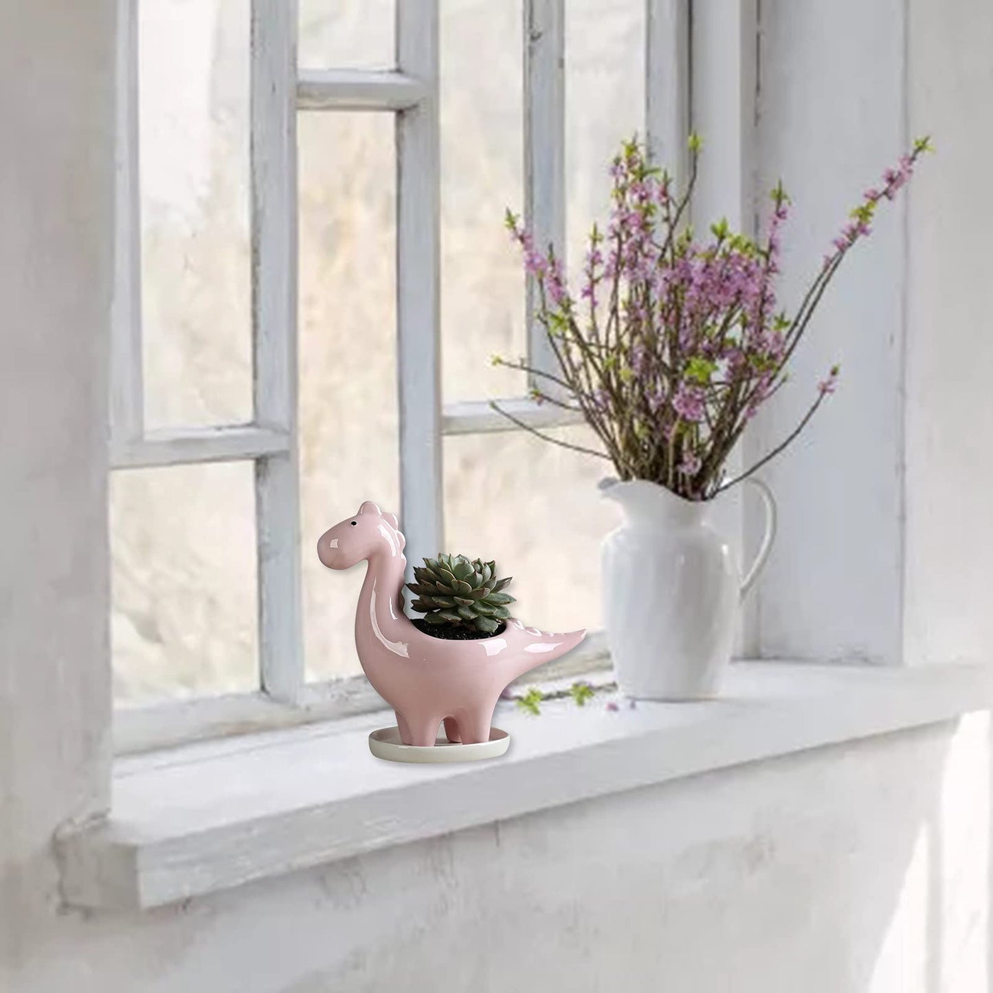 HEALT Ceramic Dragon Succulent Planter Pot with Drainage Holes, Animal Shaped Indoor Air Plants Holder, Flower Pot Cactus Container for Indoor Outdoor Desktop Decoration (Pink)