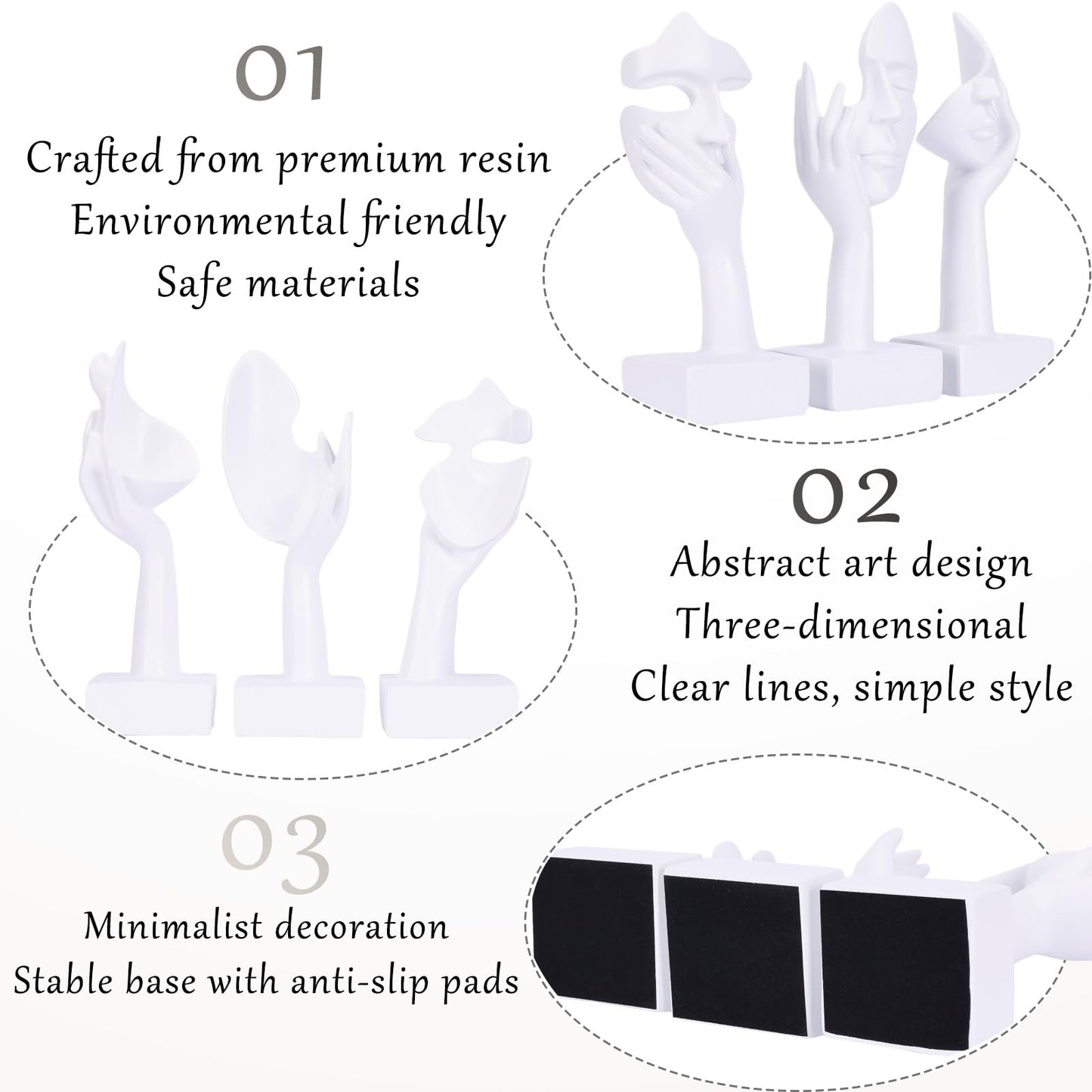 oliruim 3 Pcs Thinker Large Statue Set - White Art Abstract Home Accent Figurines for Living Room, Bedroom, Shelves, Office Desktop, Coffee Table Decor, Gift for Women (3 Pcs White, 9")