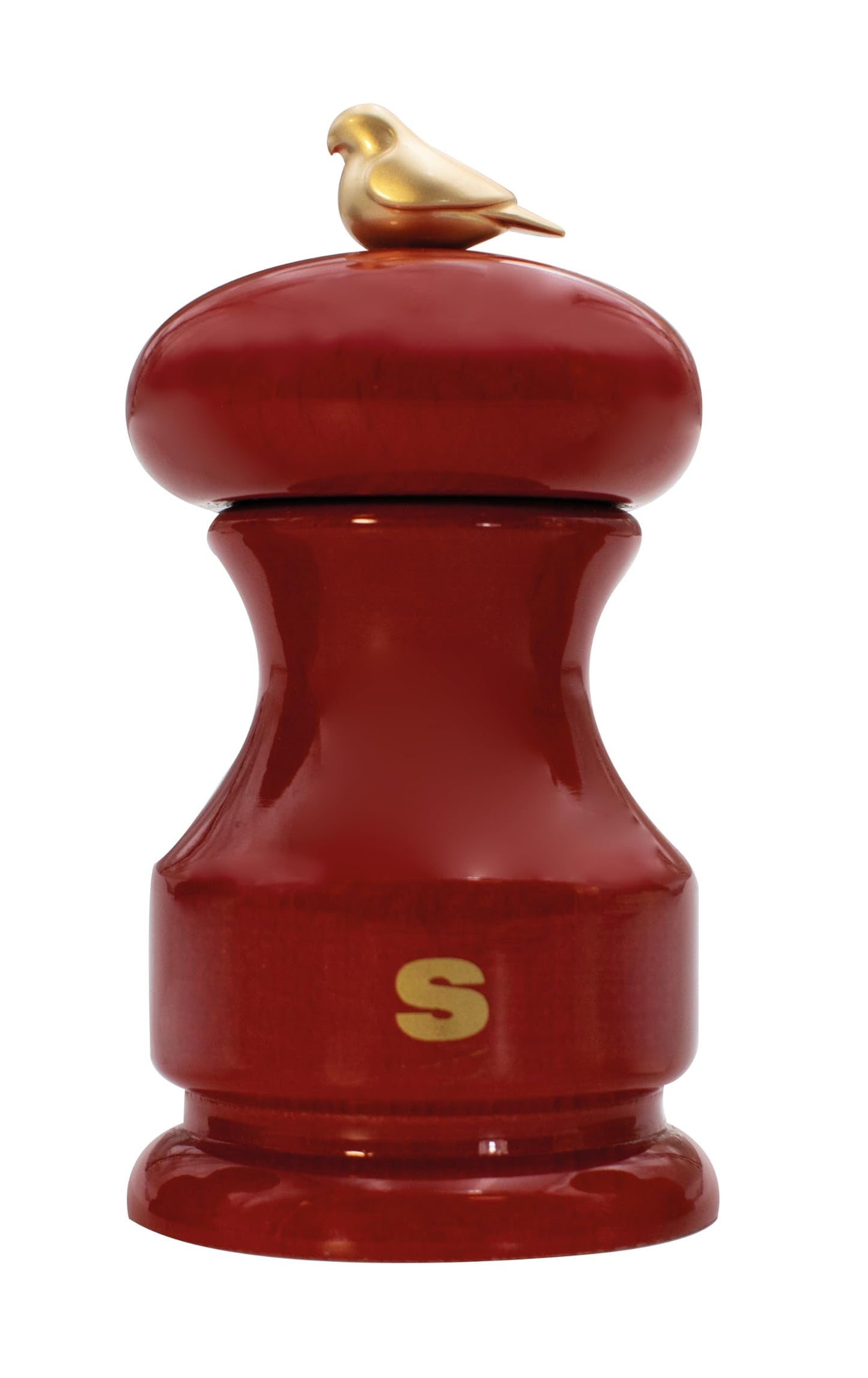 Bisetti Bird Red Lacquered Beechwood Salt Mill With Adjustable Ceramic Grinder, 11 cm / 4.33 Inch, Made in Italy