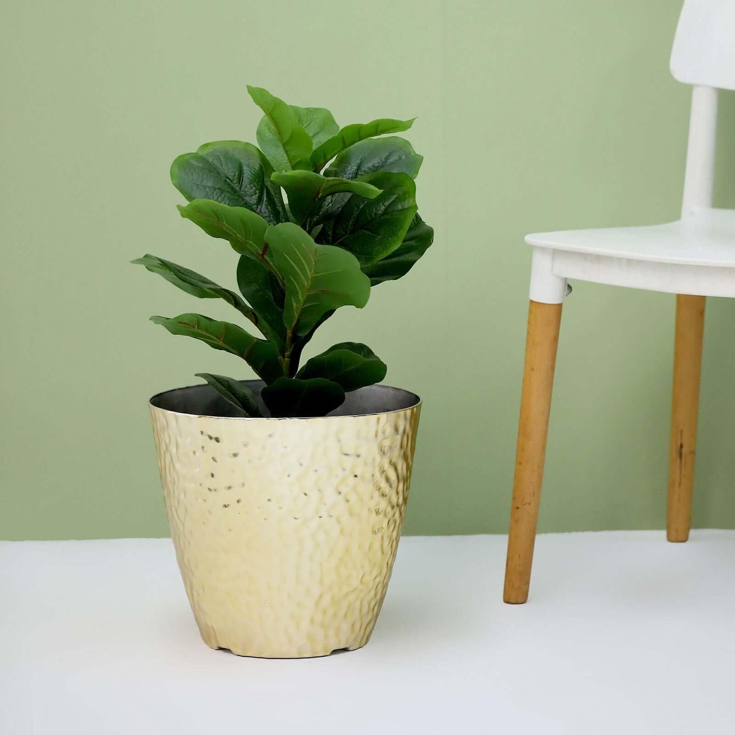 Efavormart 11" Gold Polypropylene Planter Pot Indoor, Flower Pot for Plants with Metallic Hammered Design