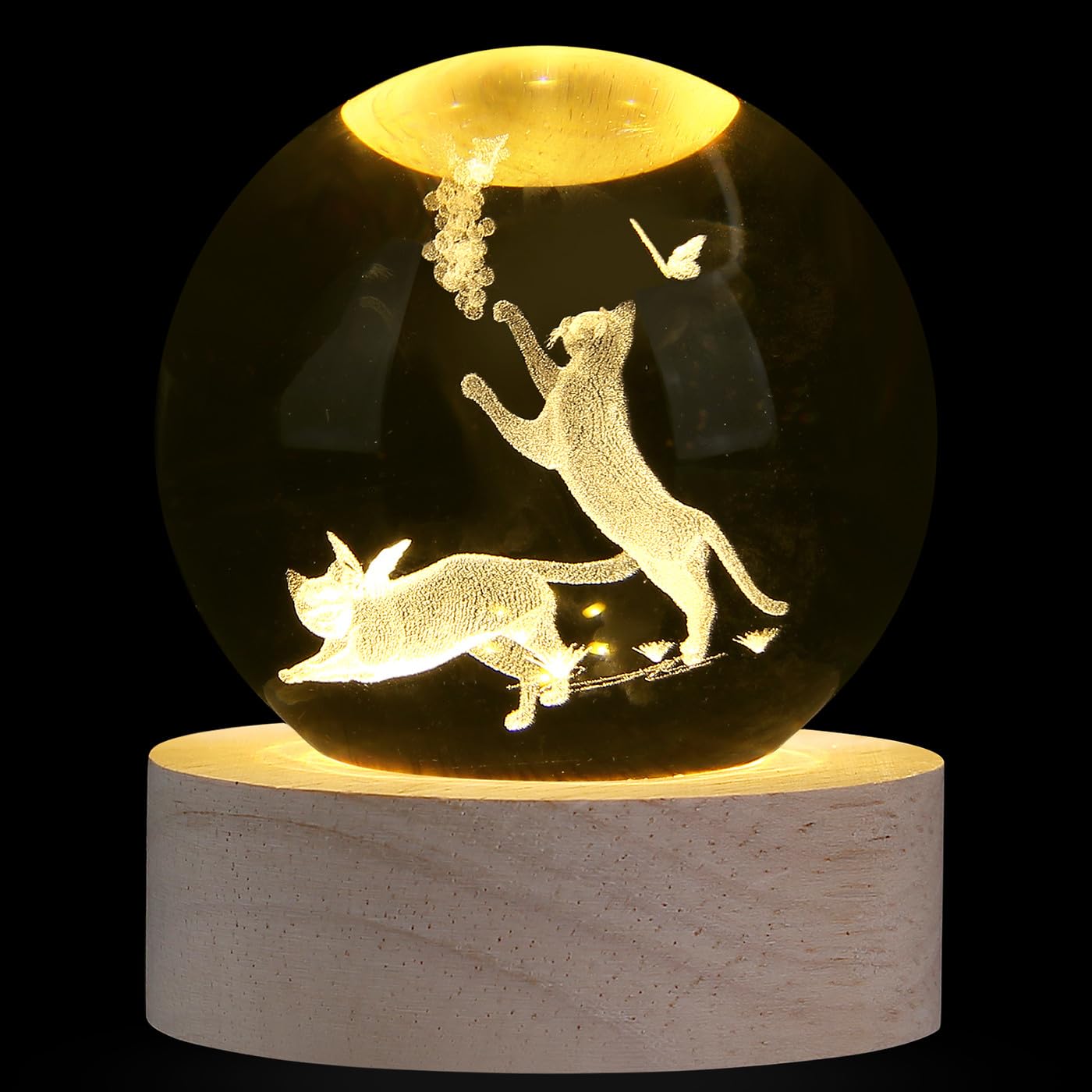 MAIBAOTA 3D Cat Decor Crystal Ball 2.4 Inches Glass Ball Cat Gifts for Women Crystal Decorations Figurines Sphere for Home