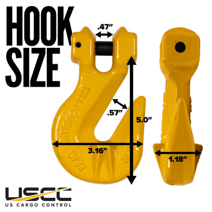 US Cargo Control 9/32 Inch Clevis Grab Hooks (2-Pack), G80 Chain Hooks, 3,500 LBS Working Load Limit, Chain Clevis Hooks for Lifting, Hauling, Towing, Trailers, & Chain Binders