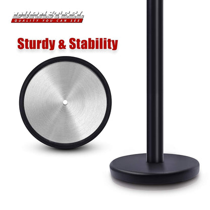 DuraSteel Black Crowd Control Barriers Stanchions with Retractable Belts - Metal Stanchion Posts w/ 6.5ft Black Retractable Barrier Belt Ropes - Queue VIP Safety Line Dividers - Set of 6 Stantions